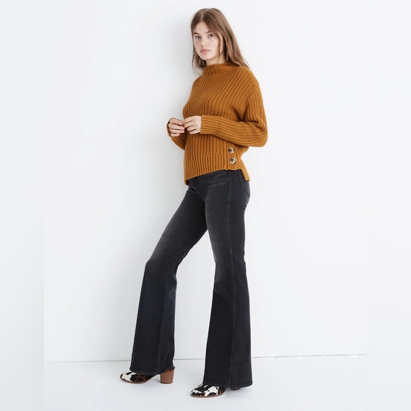 Madewell EUC Mockneck Knit Side-Button Pullover Sweater Size XS Wool Blend Brown - Picture 2 of 9